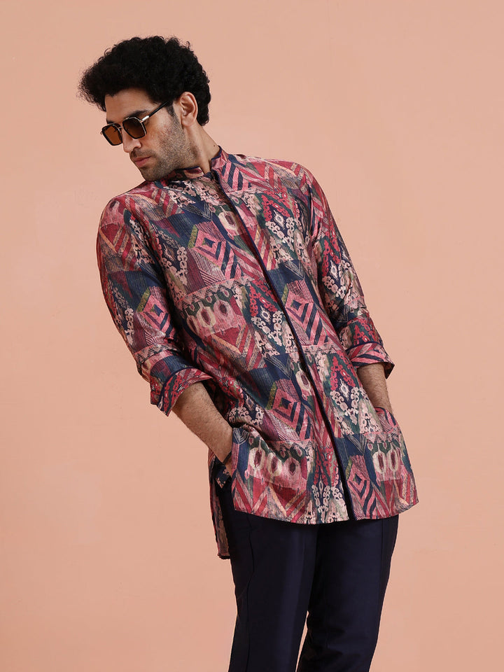 Multicolor Geometric Printed Mid Kurta | SHOBITAM