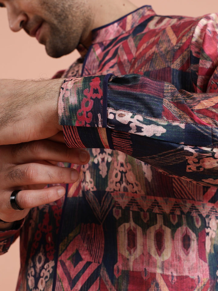 Multicolor Geometric Printed Mid Kurta | SHOBITAM