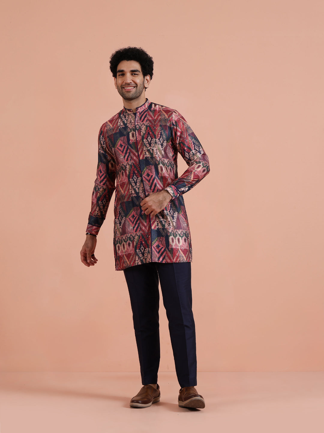 Multicolor Geometric Printed Mid Kurta | SHOBITAM
