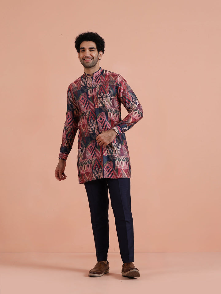 Multicolor Geometric Printed Mid Kurta | SHOBITAM