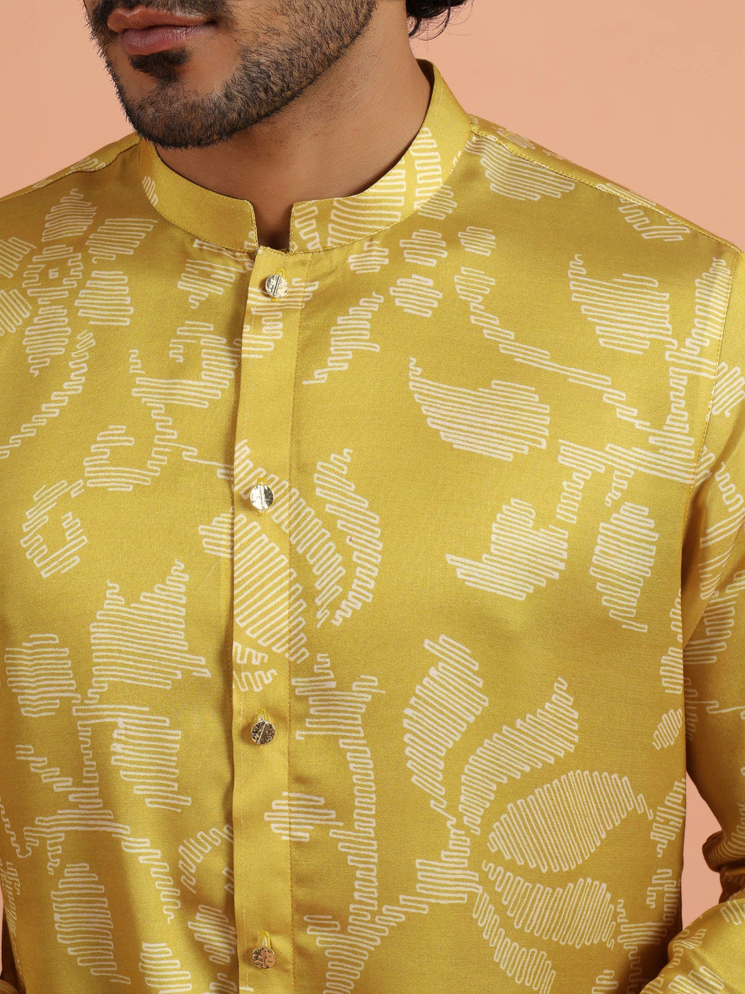 Yellow Art Silk Front Open Mid Kurta For Men | SHOBITAM