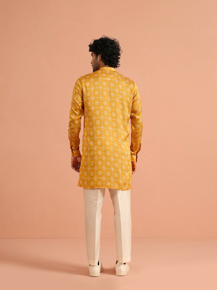 Polyviscose Mustard Bandhani Printed Mid Kurta | SHOBITAM