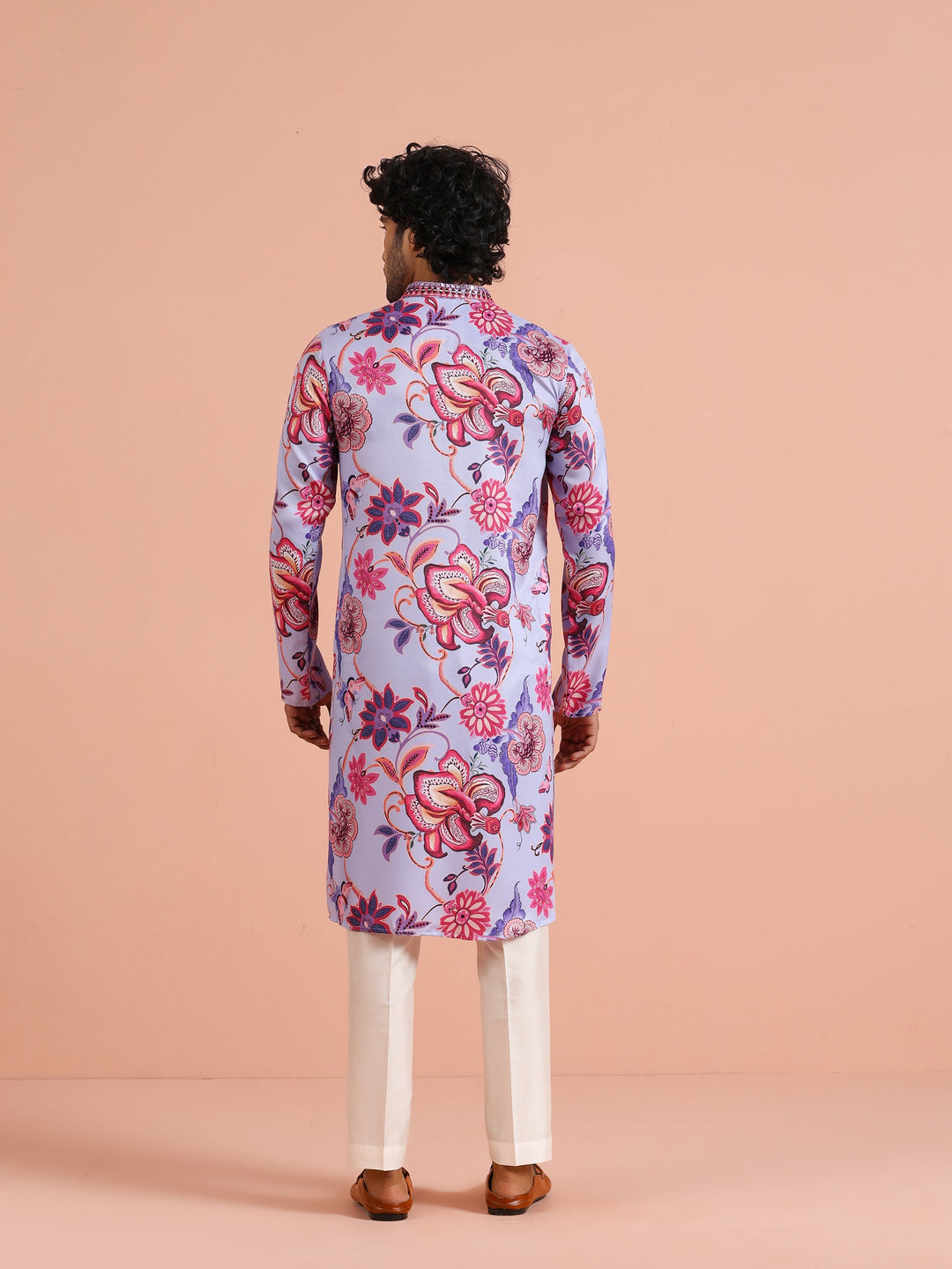 Lilac Floral Printed Kurta For Men | SHOBITAM