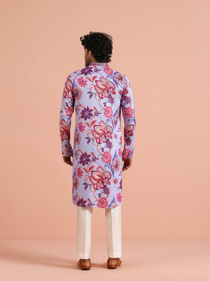 Lilac Floral Printed Kurta For Men | SHOBITAM