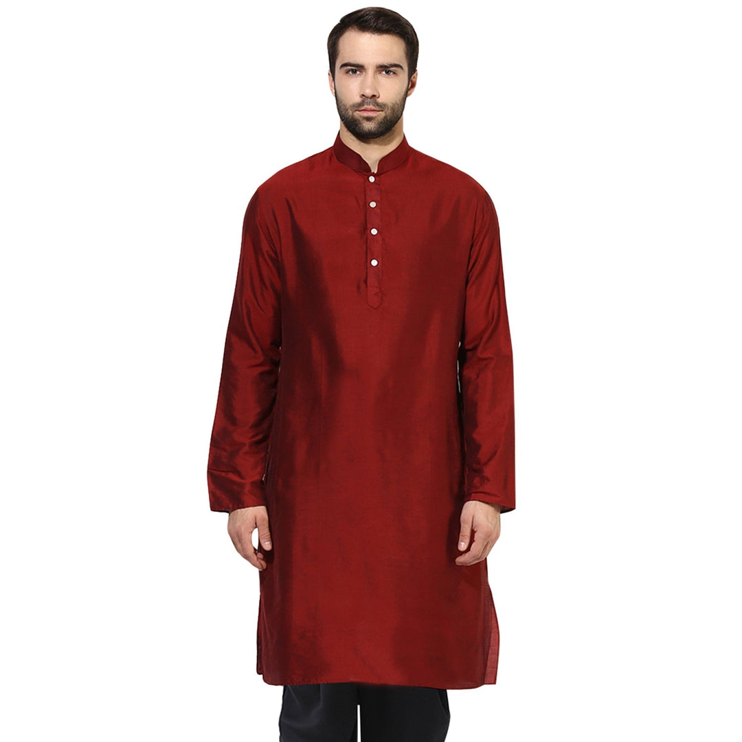 Red  Blend Solid Long Kurta | SHOBITAM