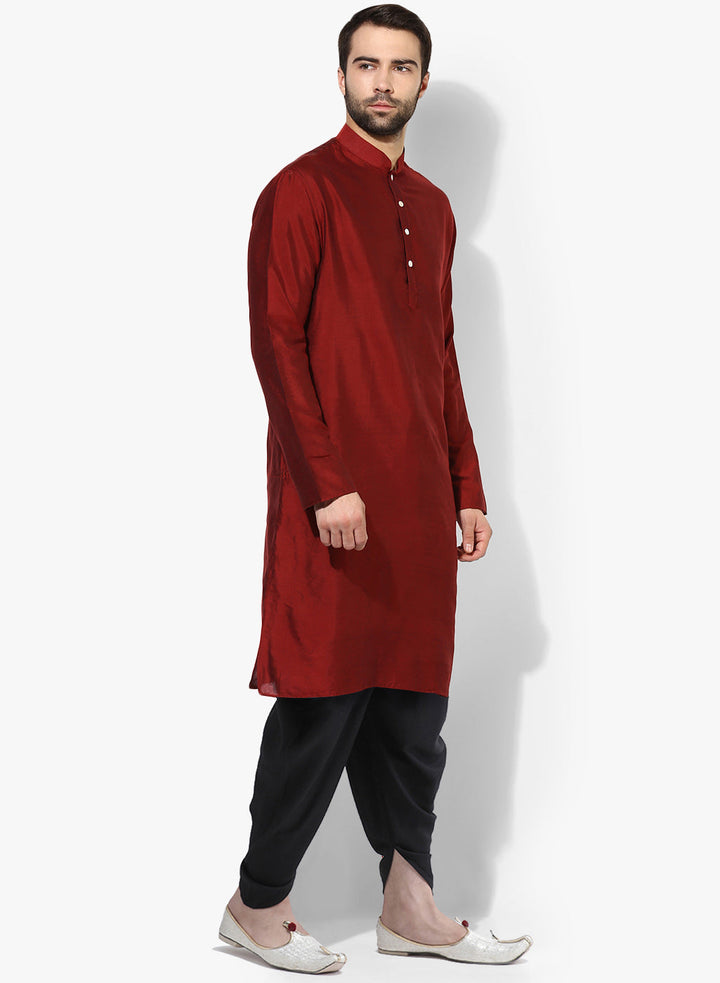 Red  Blend Solid Long Kurta | SHOBITAM