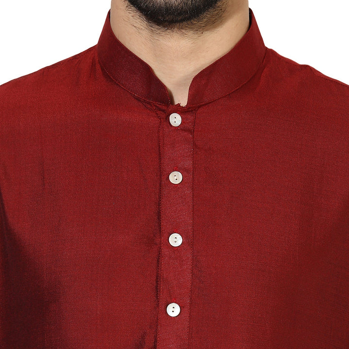 Red  Blend Solid Long Kurta | SHOBITAM