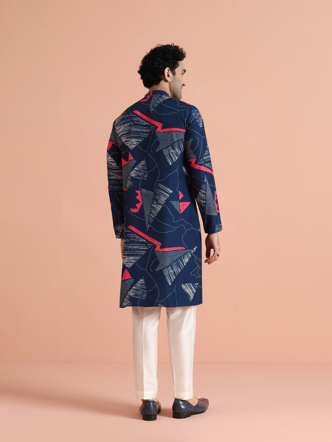 Navy Kurta with Abstract Red Print | SHOBITAM