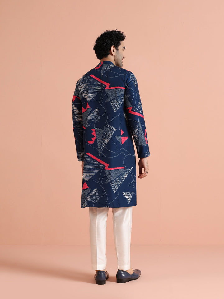 Navy Kurta with Abstract Red Print | SHOBITAM