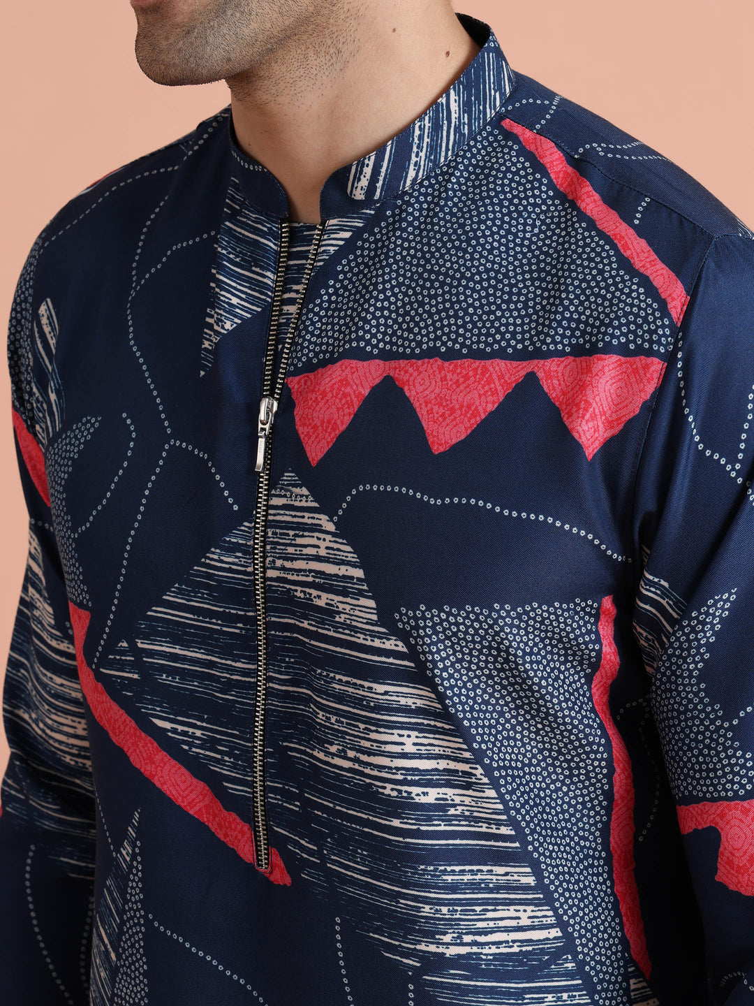 Navy Kurta with Abstract Red Print | SHOBITAM
