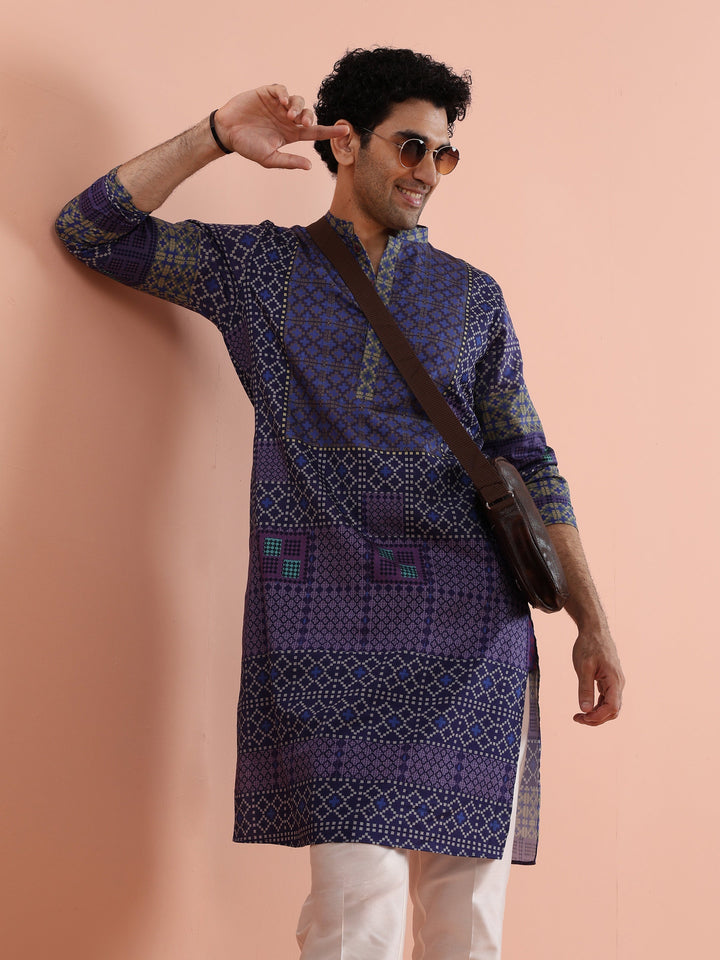 Blue Geometric Printed Kurta | SHOBITAM