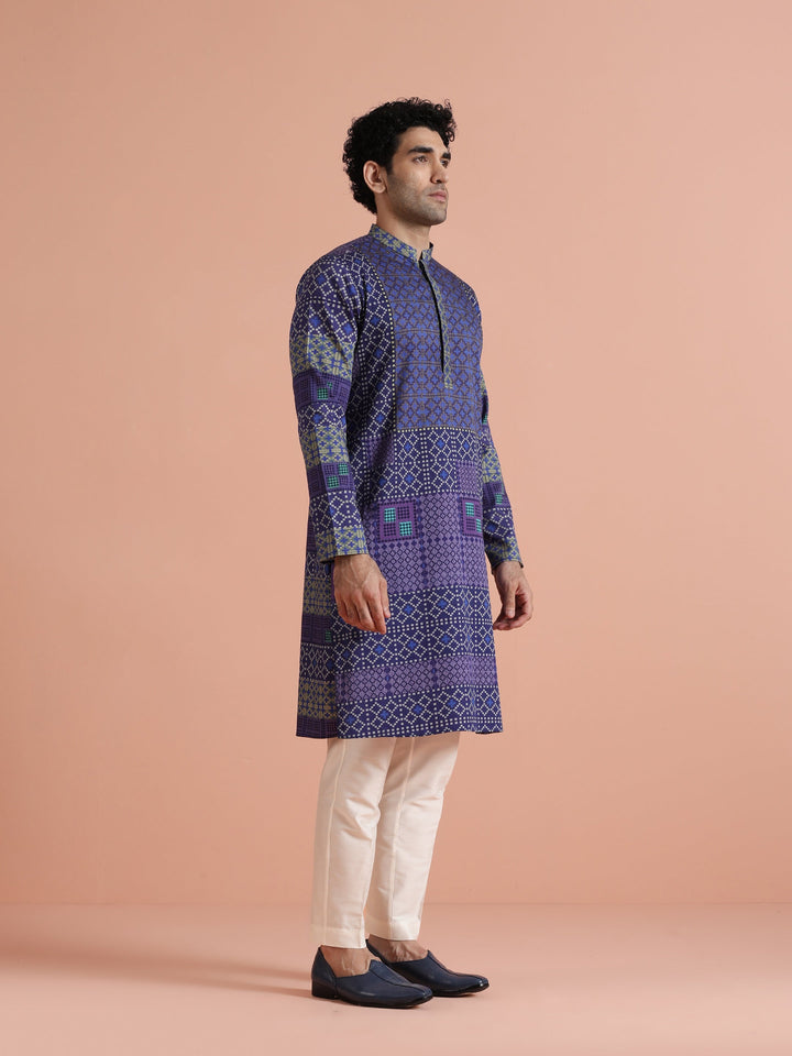 Blue Geometric Printed Kurta | SHOBITAM