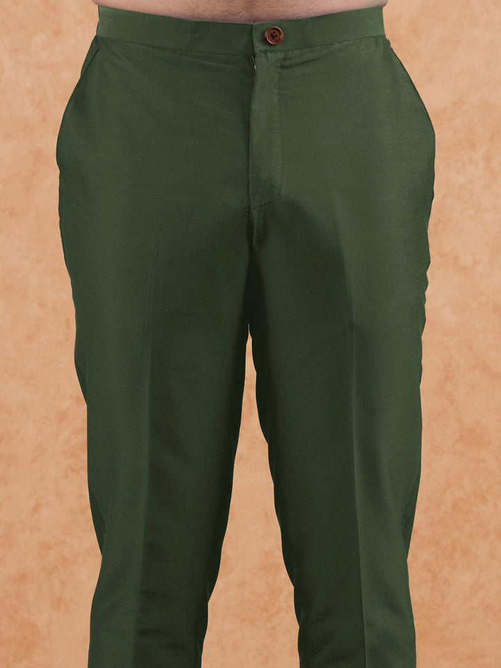 Olive Poly Silk Solid Kurta Trouser Set | SHOBITAM