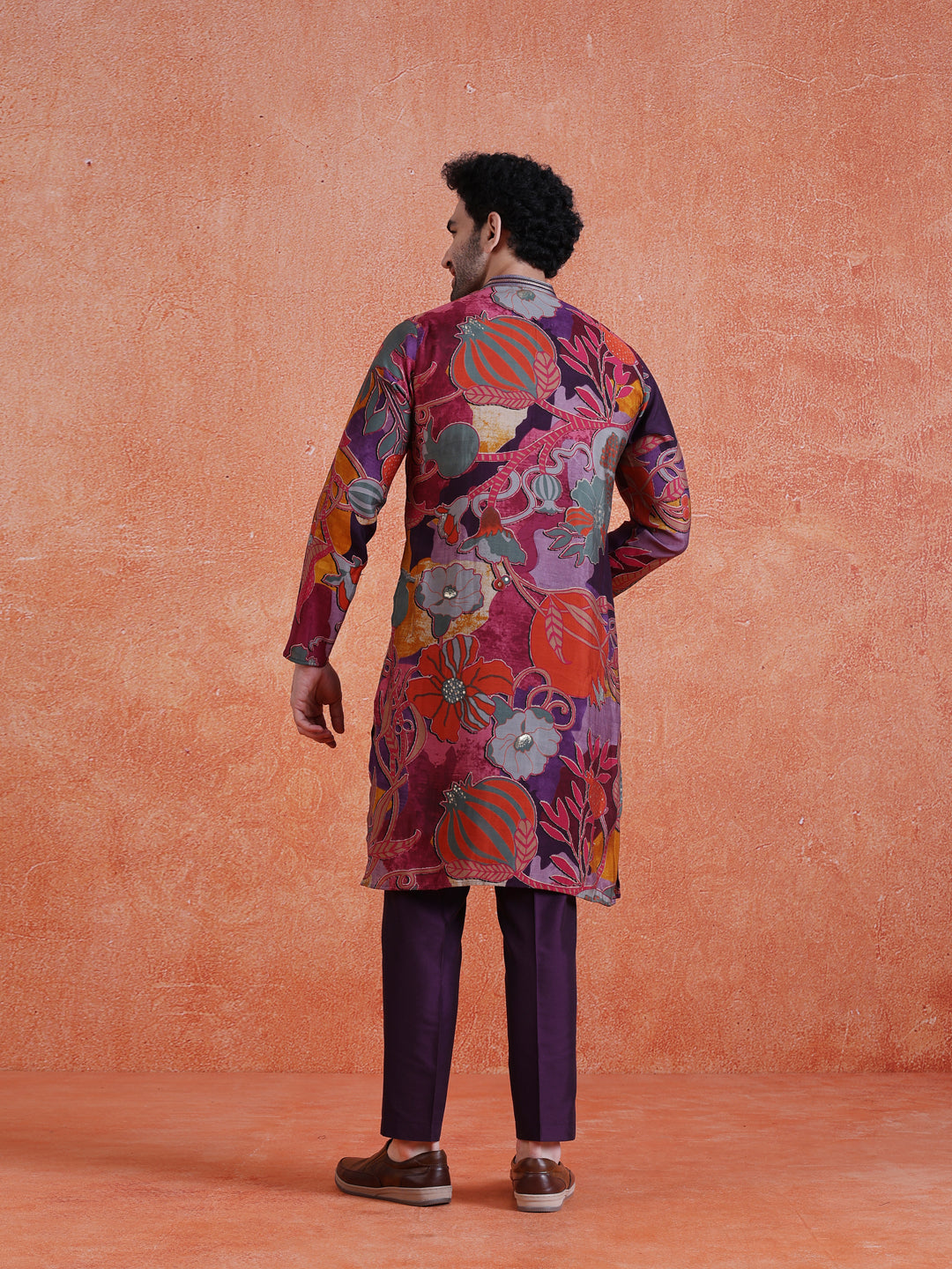 Multi-Color Silk Blend Printed Long Kurta For Men | SHOBITAM