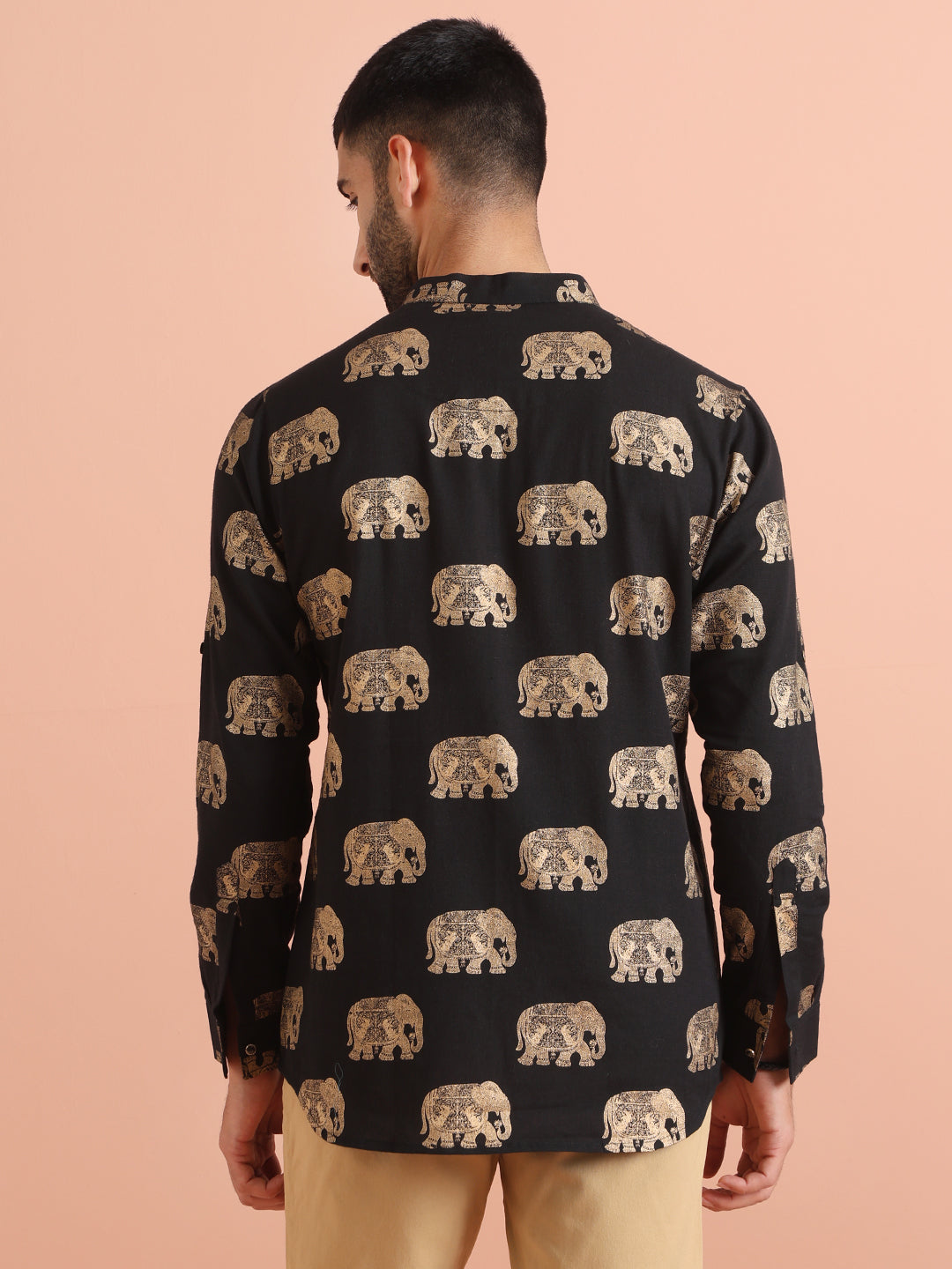 Black Elephant Print Short Kurta | SHOBITAM