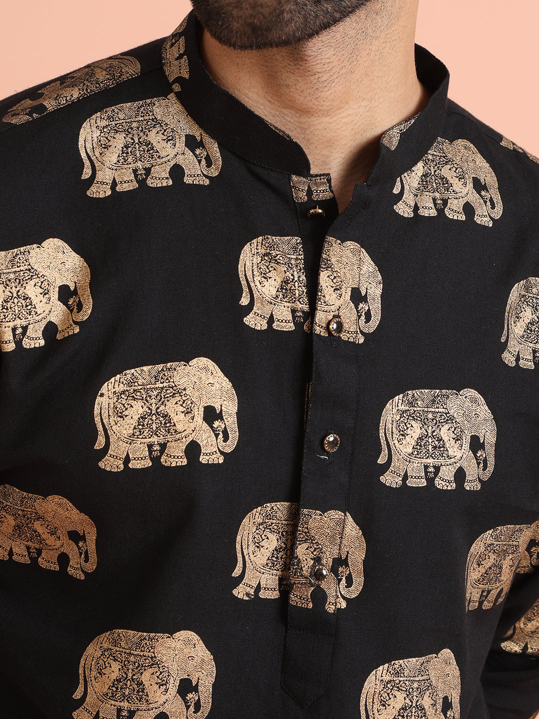 Black Elephant Print Short Kurta | SHOBITAM