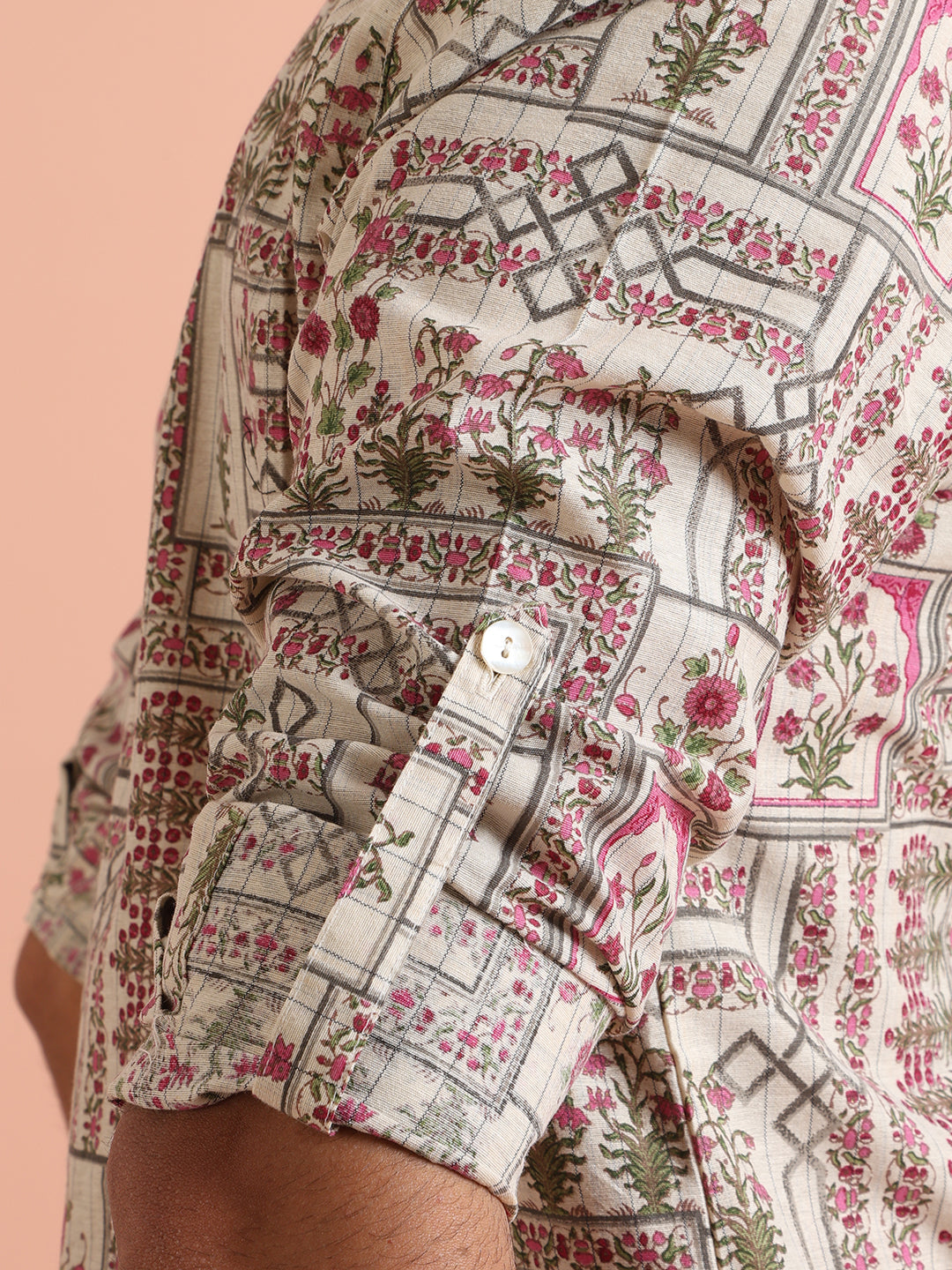 Beige Floral Printed Short Kurta | SHOBITAM
