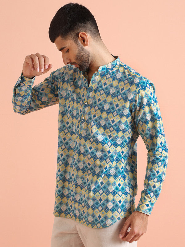 Multicolor Geometric Printed Short Kurta | SHOBITAM