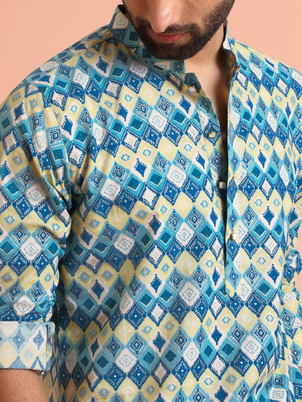 Multicolor Geometric Printed Short Kurta | SHOBITAM