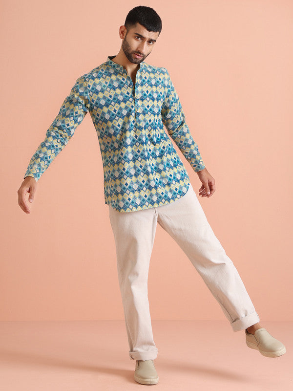 Multicolor Geometric Printed Short Kurta | SHOBITAM