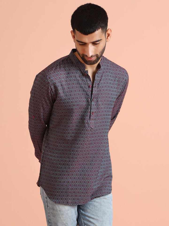 Maroon Blue Printed Short Kurta | SHOBITAM