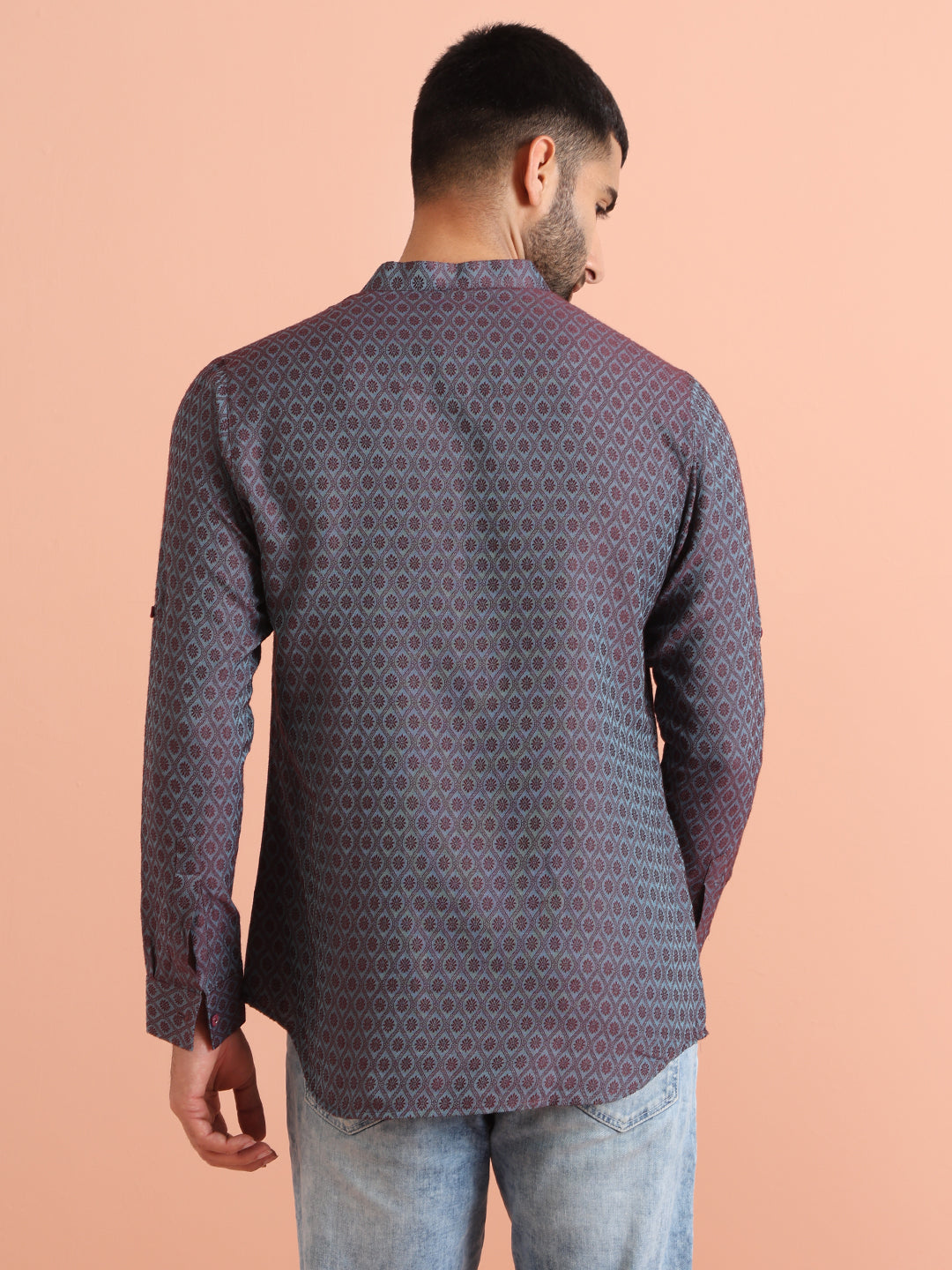 Maroon Blue Printed Short Kurta | SHOBITAM