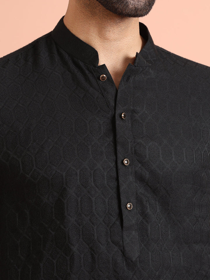 Black Self-Textured Short Kurta | SHOBITAM