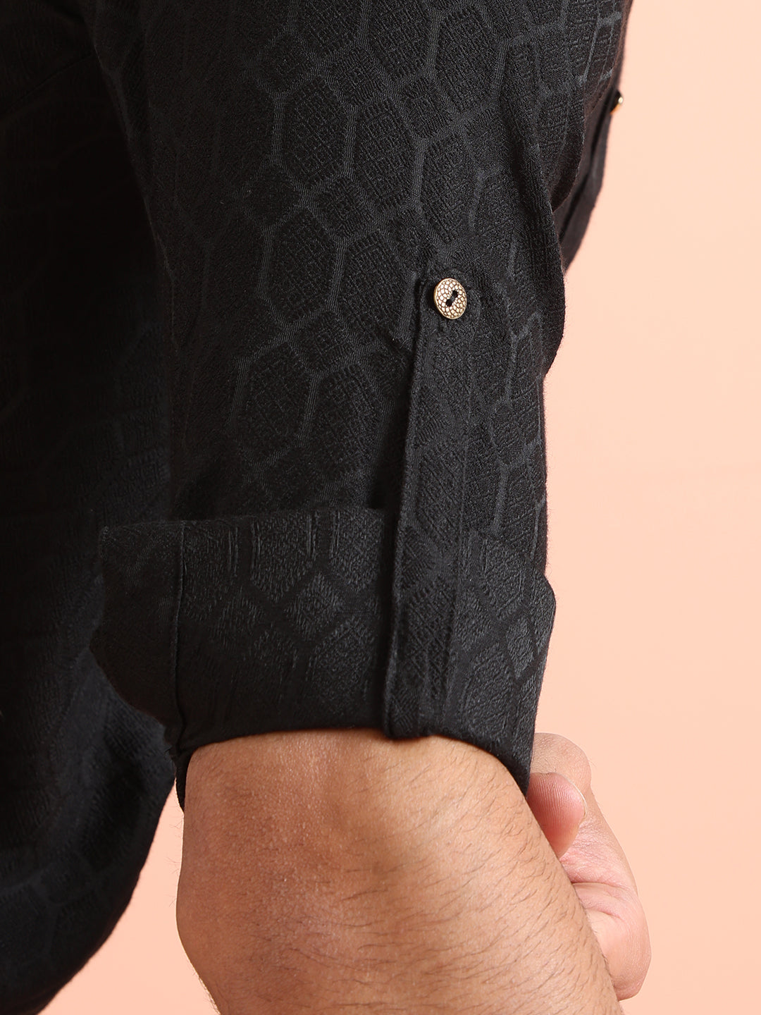 Black Self-Textured Short Kurta | SHOBITAM