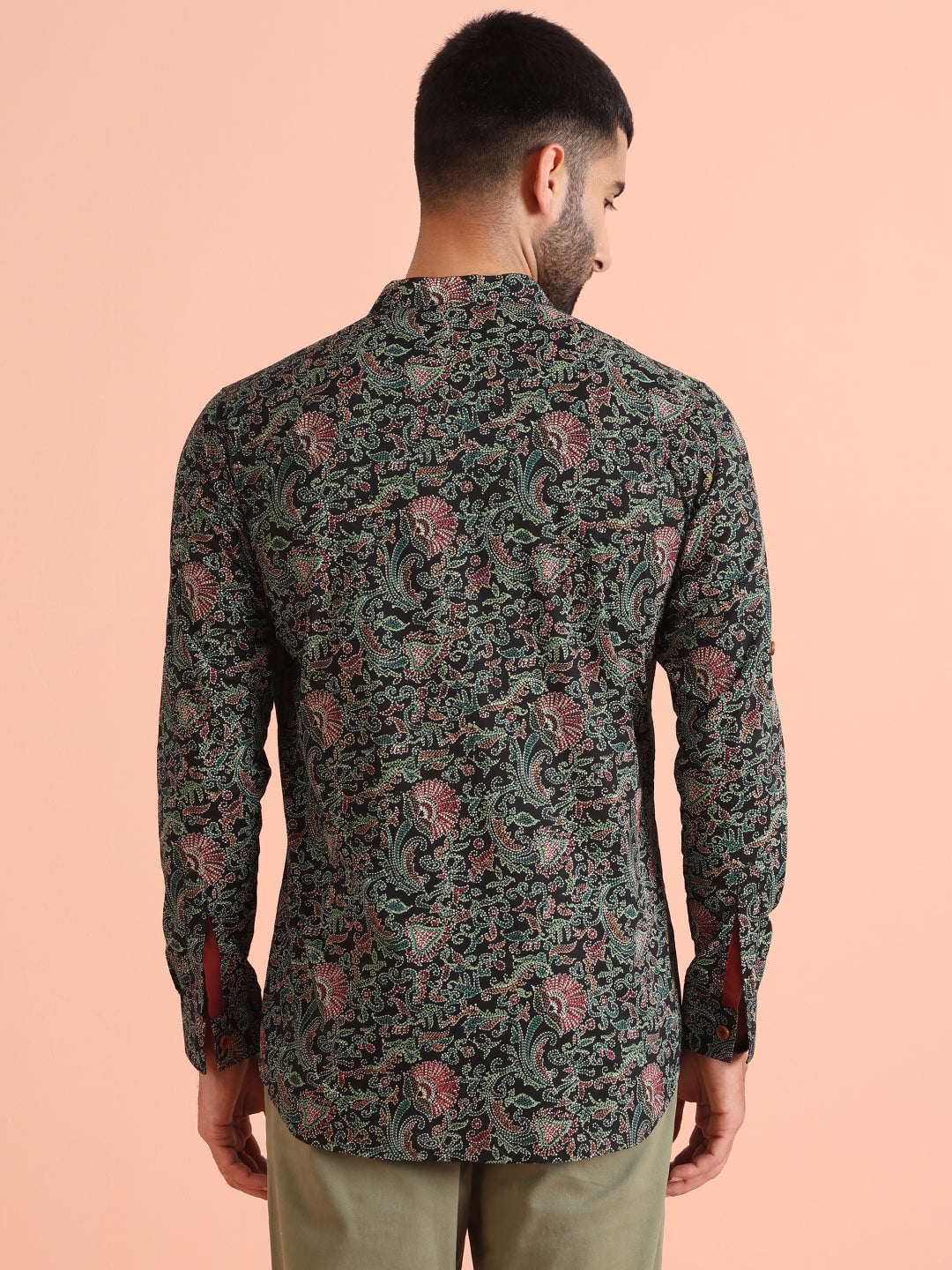 Black Cotton Printed Short Kurta | SHOBITAM
