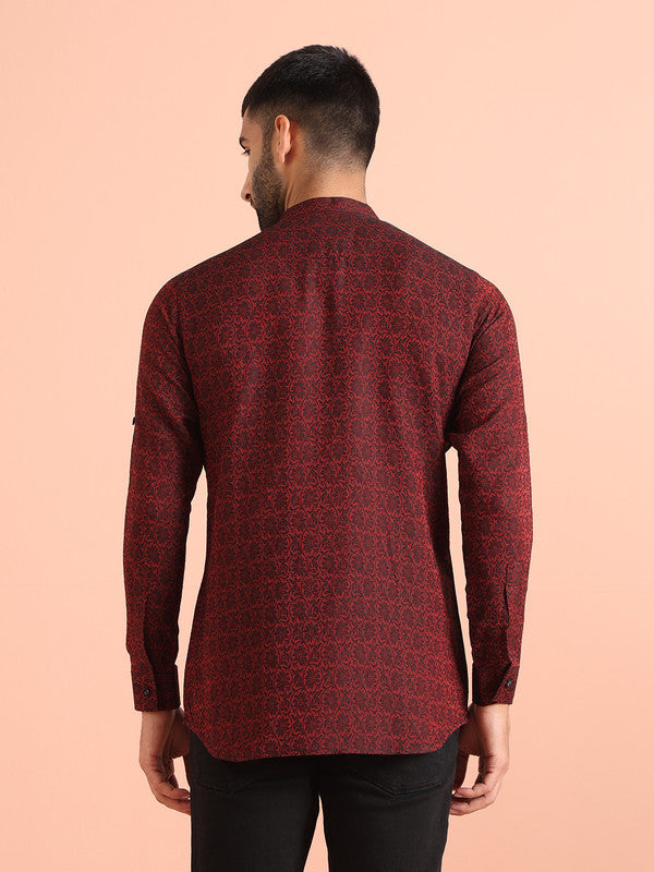 Red Printed Cotton Blend Short Kurta | SHOBITAM