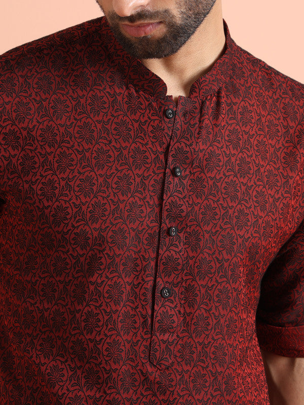 Red Printed Cotton Blend Short Kurta | SHOBITAM