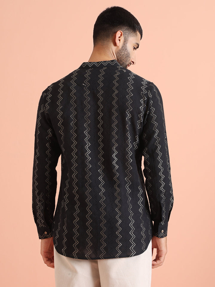 Black Silk Blend Metallic Short Kurta | SHOBITAM