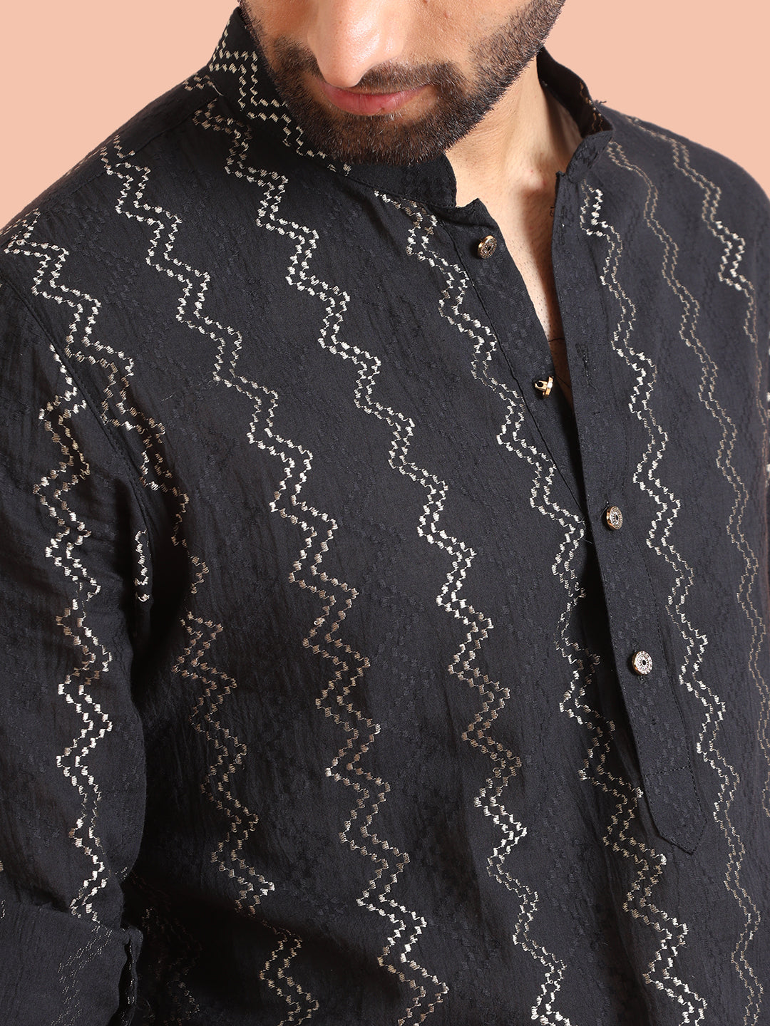 Black Silk Blend Metallic Short Kurta | SHOBITAM