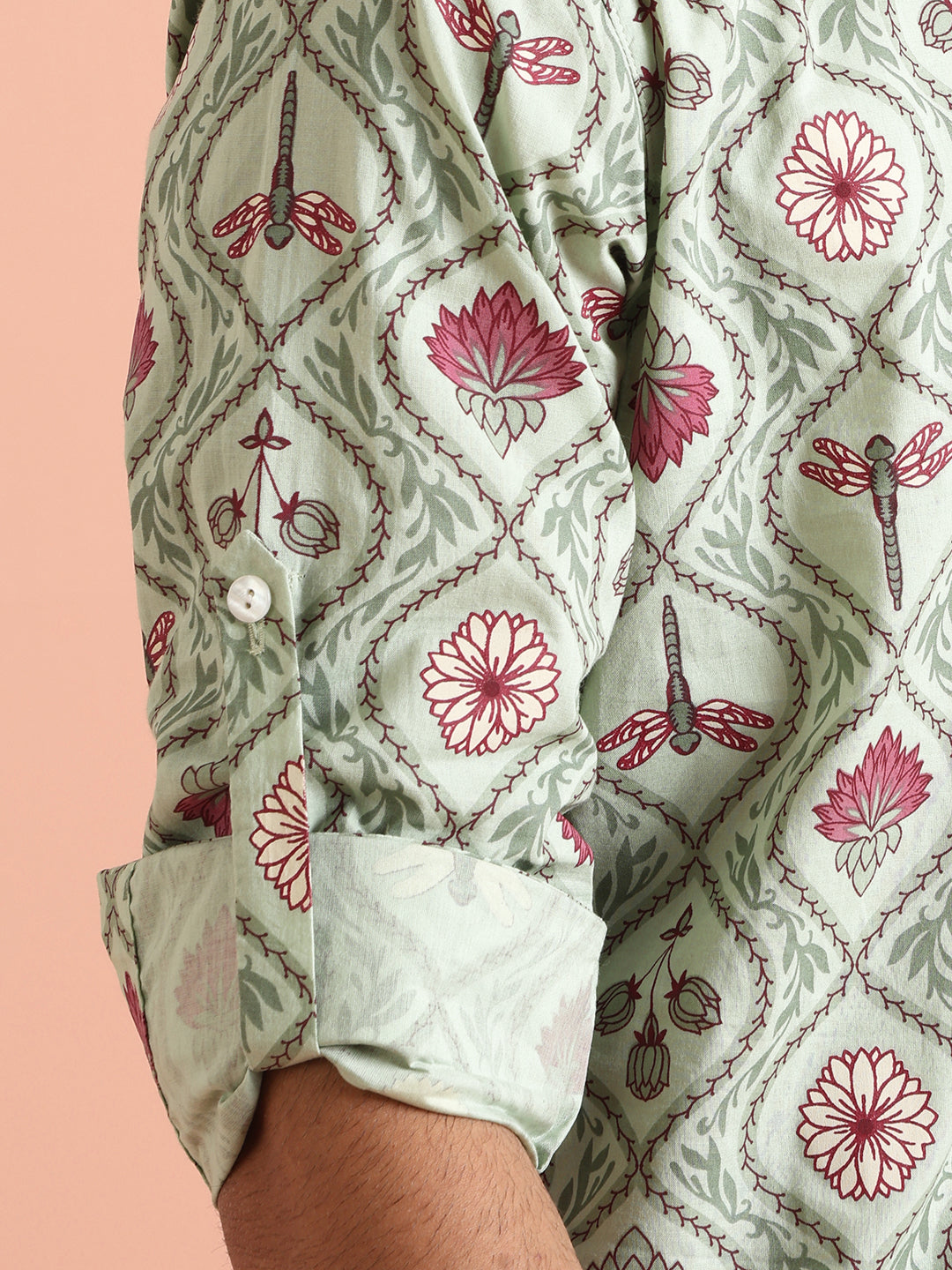 Green Cotton Printed Short Kurta | SHOBITAM
