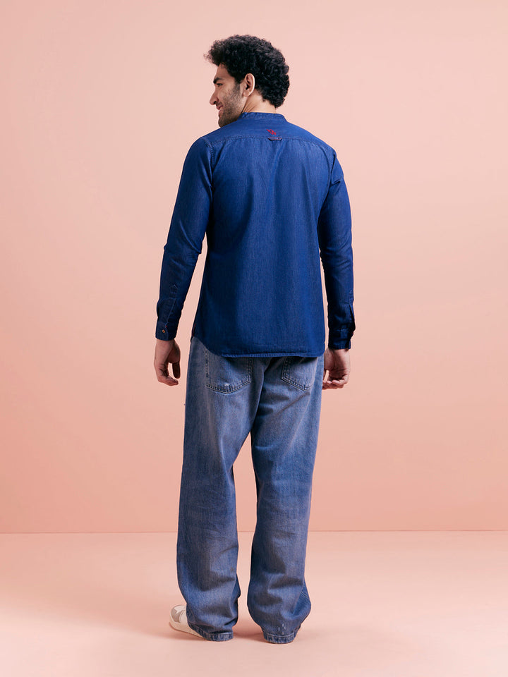 Blue Denim Zipper Short Kurta | SHOBITAM