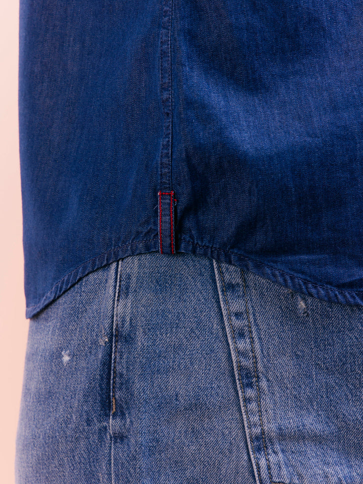 Blue Denim Zipper Short Kurta | SHOBITAM