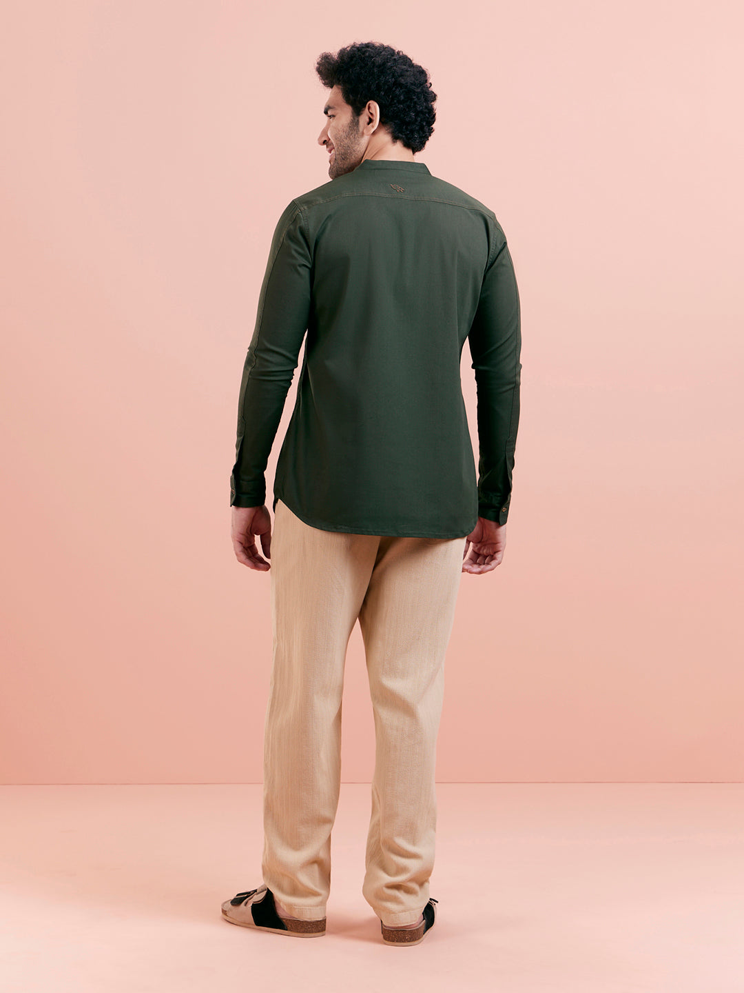Olive Green Denim Short Kurta | SHOBITAM