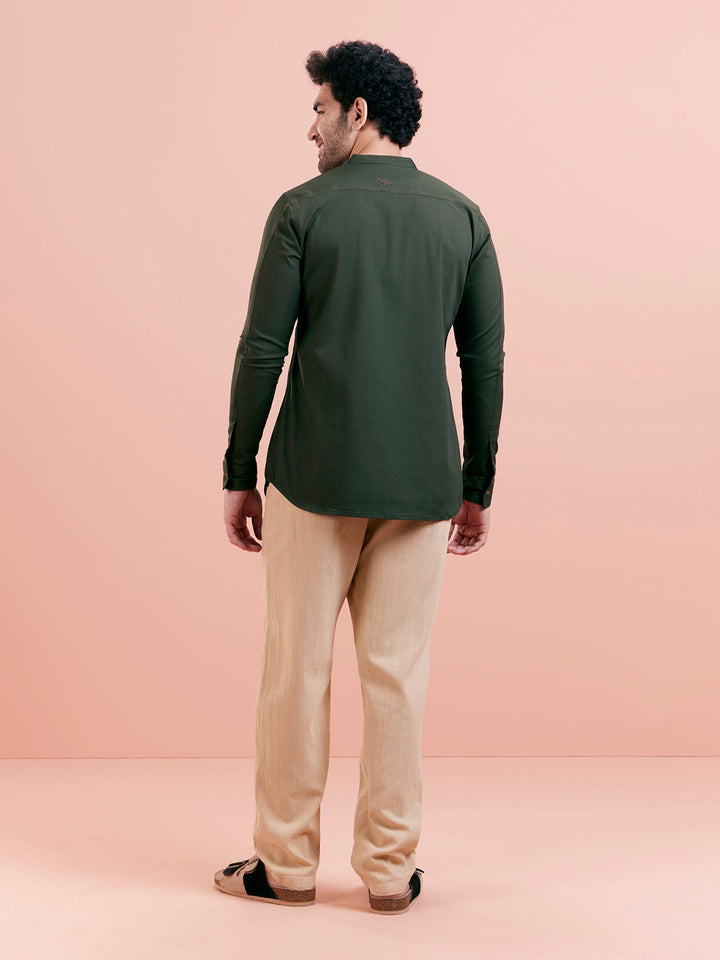Olive Green Denim Short Kurta | SHOBITAM