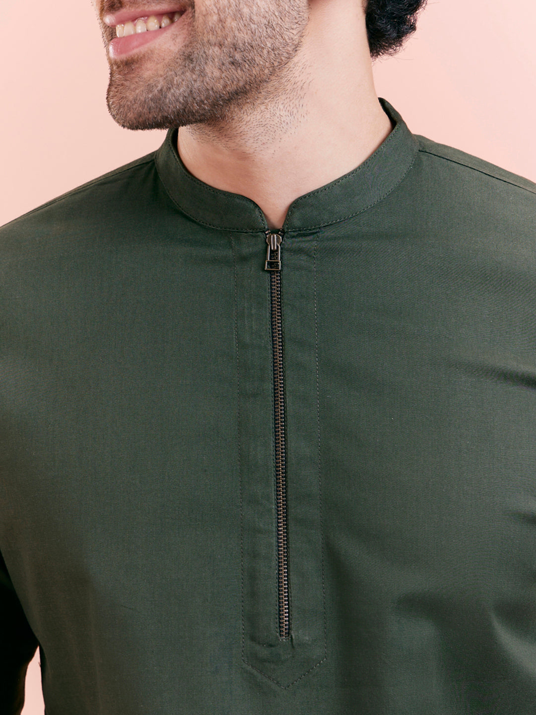 Olive Green Denim Short Kurta | SHOBITAM