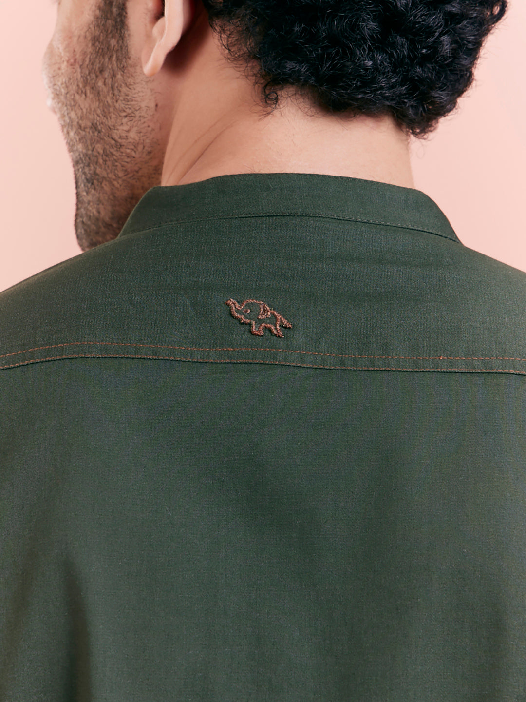 Olive Green Denim Short Kurta | SHOBITAM