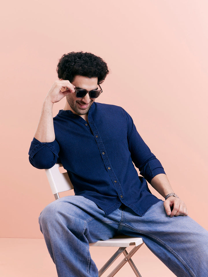 Indigo Blue Denim Short Kurta | SHOBITAM
