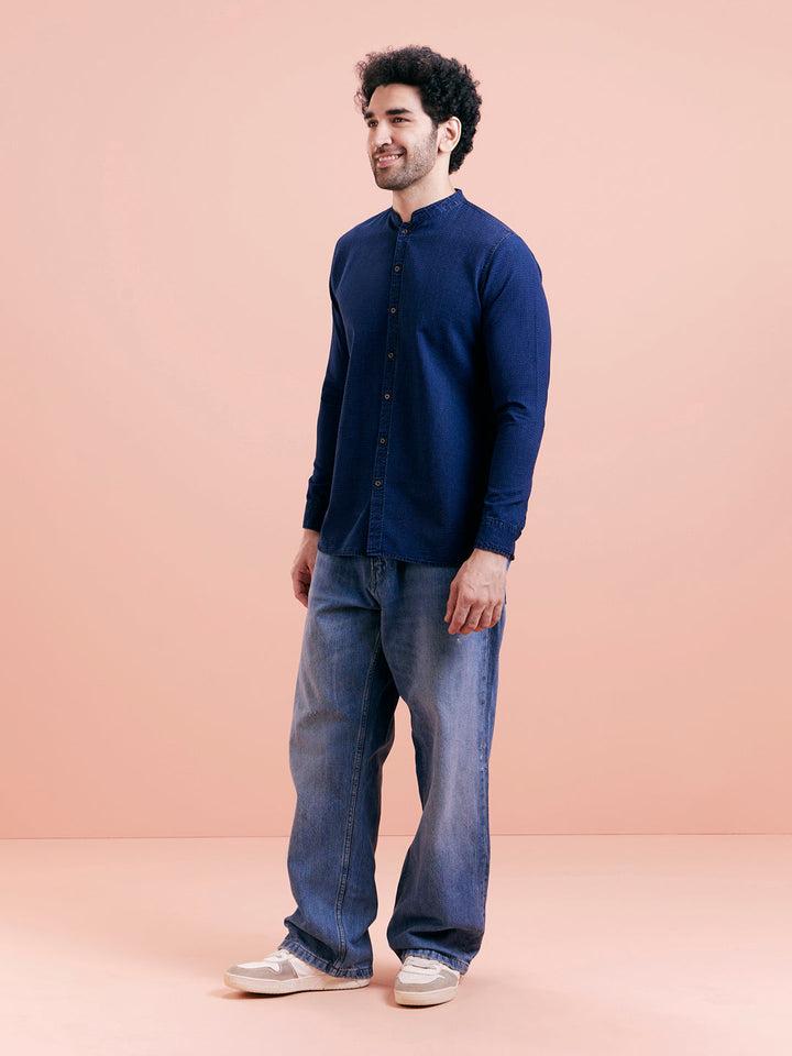 Indigo Blue Denim Short Kurta | SHOBITAM