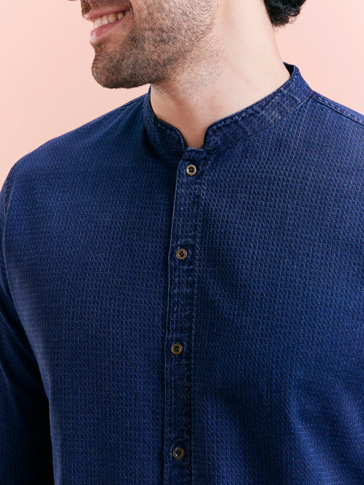 Indigo Blue Denim Short Kurta | SHOBITAM