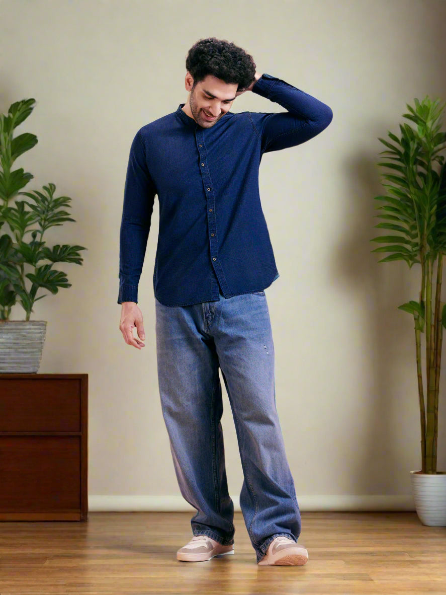 Indigo Blue Denim Short Kurta | SHOBITAM