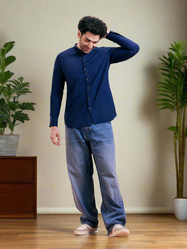 Indigo Blue Denim Short Kurta | SHOBITAM