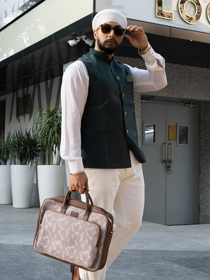Men Green Solid Nehru Jacket | SHOBITAM
