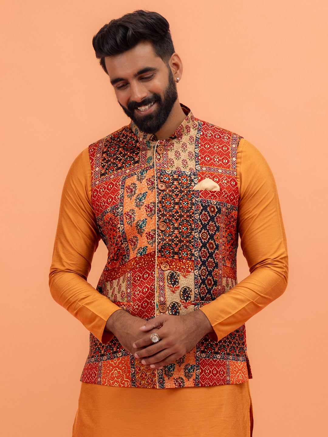 Multicolour Printed Nehru Jacket For Men | SHOBITAM
