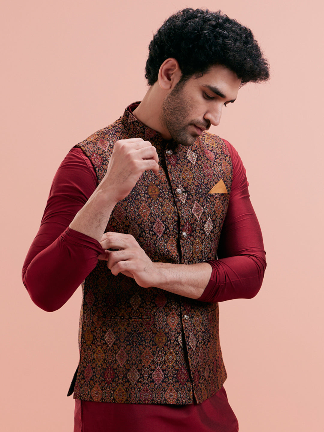 Multi Cotton Silk Printed Nehru Jacket | SHOBITAM