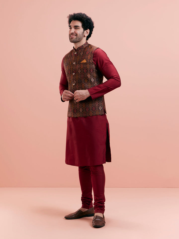 Multi Cotton Silk Printed Nehru Jacket | SHOBITAM