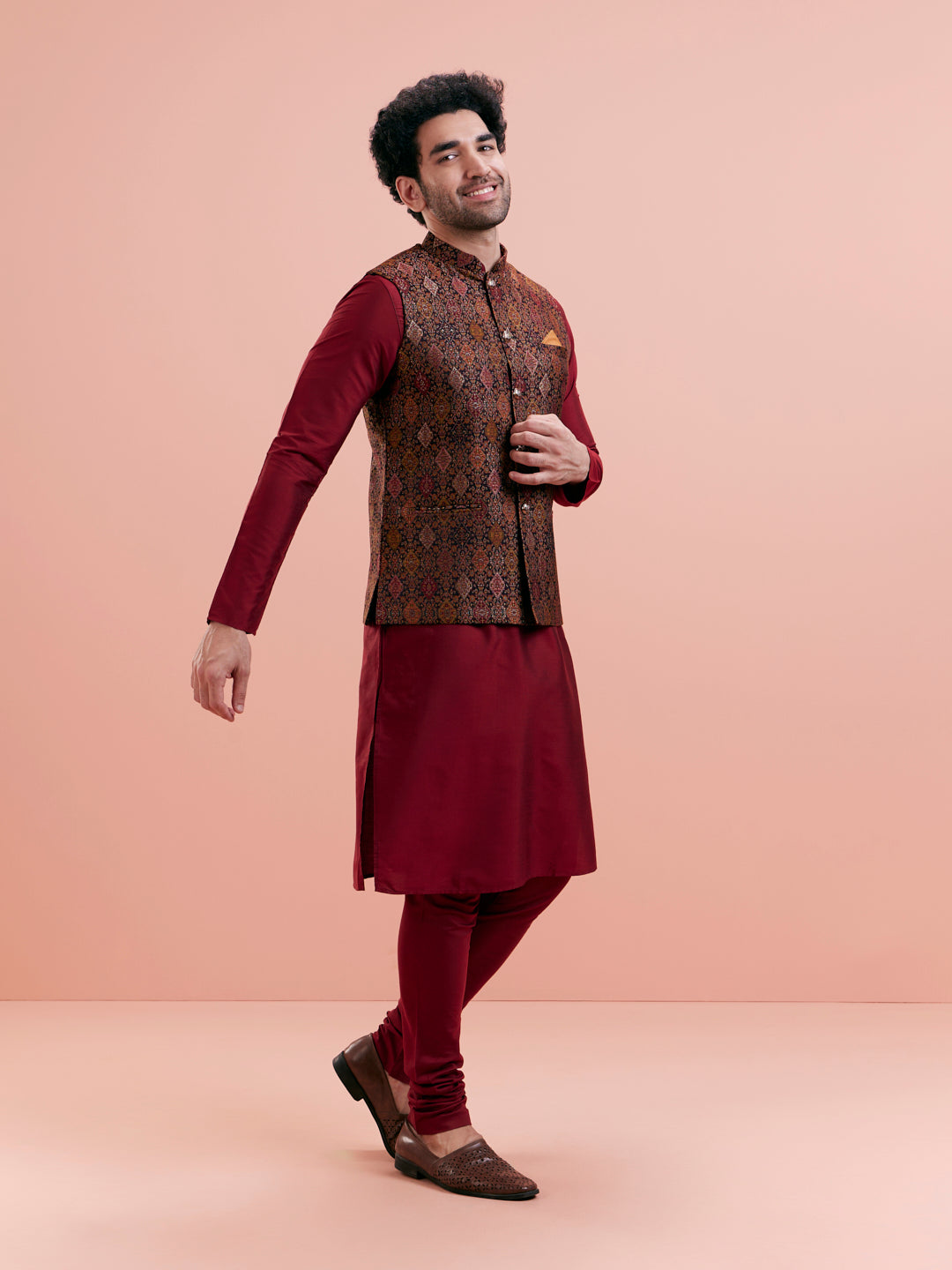 Multi Cotton Silk Printed Nehru Jacket | SHOBITAM
